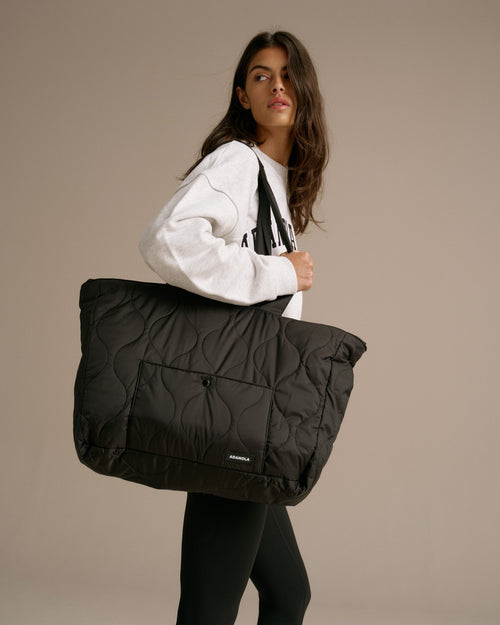 Quilted Nylon Tote Bag - Black