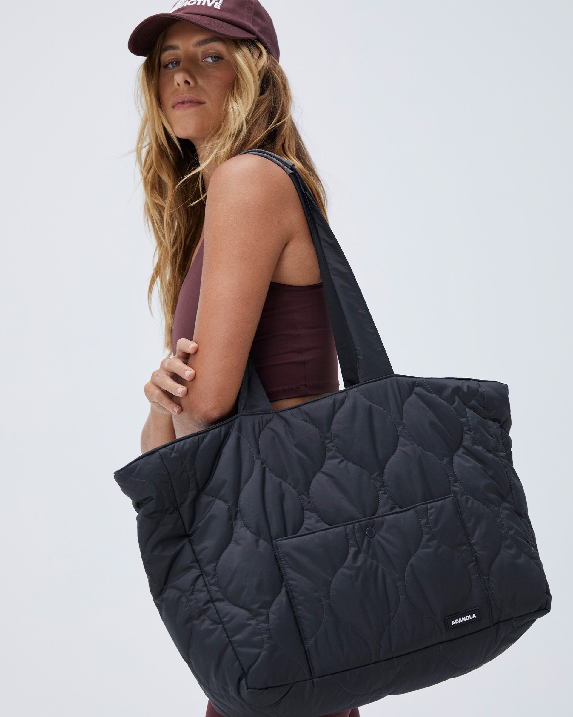 Quilted Nylon Tote Bag - Slate Grey
