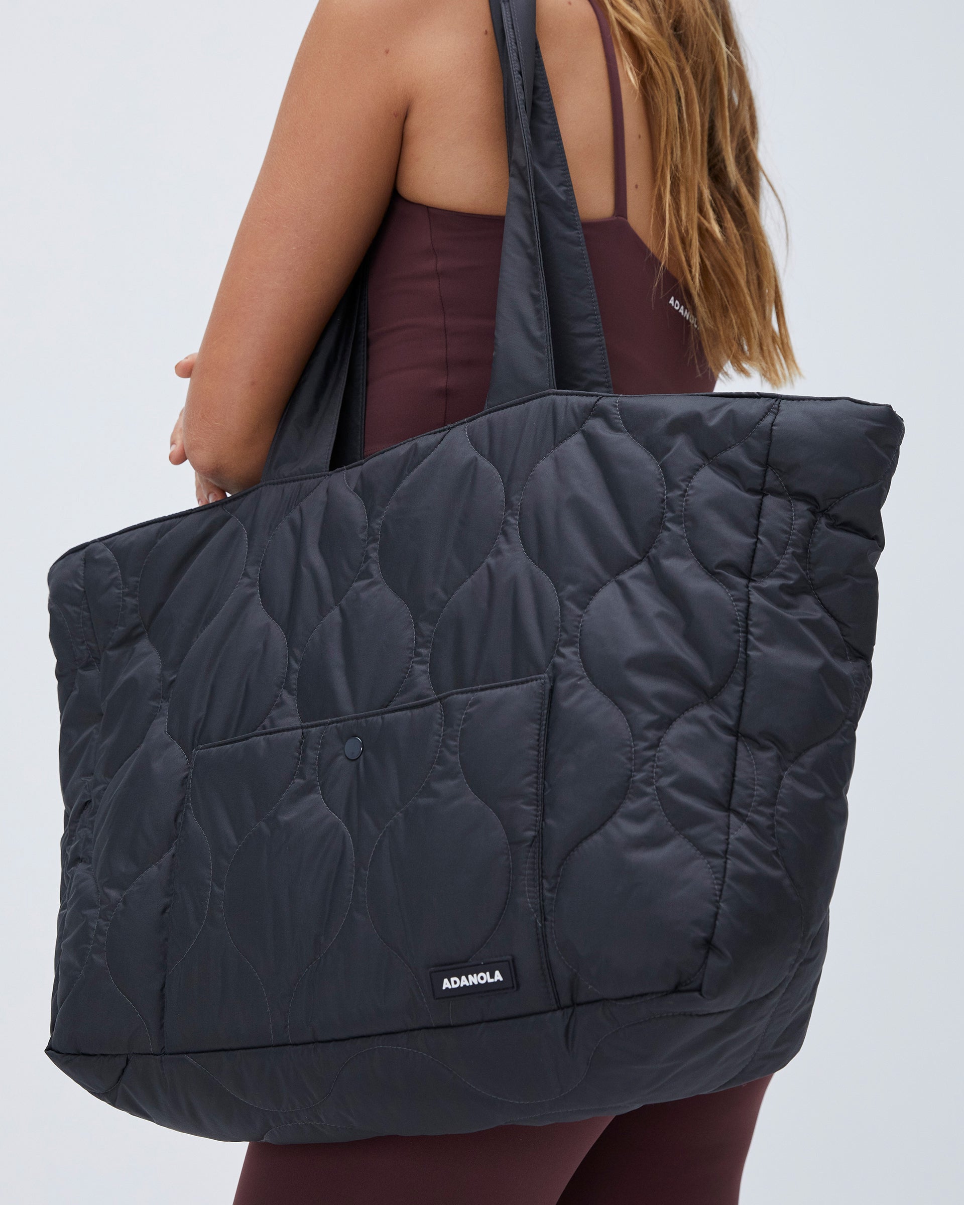 Quilted Nylon Tote Bag - Slate Grey